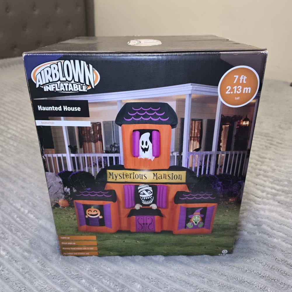 Gemmy 7Ft LED Animated Haunted House Mysterious Mansion Airblown Inflatable-NEW!
